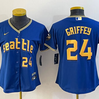 Women's Seattle Mariners #24 Ken Griffey Jr. Royal 2023 City Connect With Patch Stitched Baseball Jersey(Run Small)
