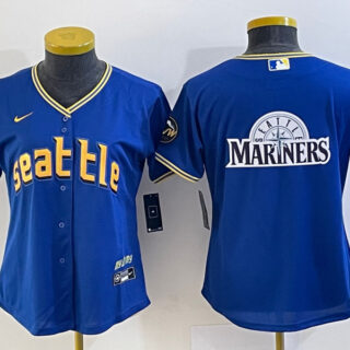 Women's Seattle Mariners Royal 2023 City Connect Team Big Logo Stitched Baseball Jersey(Run Small)