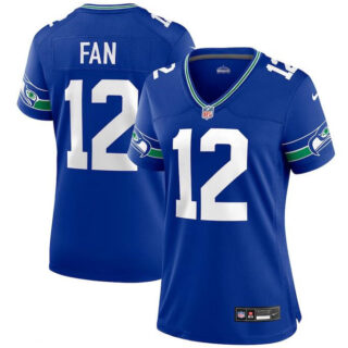 Women's Seattle Seahawks 12th #12 Fan Royal Throwback Player Stitched Game Jersey(Run Small)
