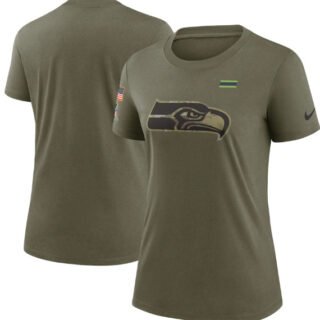 Women's Seattle Seahawks Olive 2021 Salute To Service T-Shirt (Run Small)