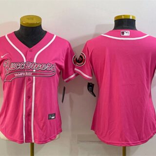 Women's Tampa Bay Buccaneers Blank Pink With Patch Cool Base Stitched Baseball Jersey(Run Small)