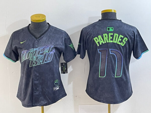 Women's Tampa Bay Rays #17 Isaac Paredes Charcoal 2024 City Connect Limited Stitched Baseball Jerseys