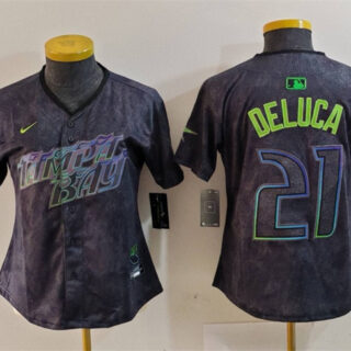 Women's Tampa Bay Rays #21 Jonny DeLuca Charcoal 2024 City Connect Limited Stitched Baseball Jersey(Run Small)