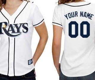 Women's Tampa Bay Rays Customized White With Navy Blue Jersey