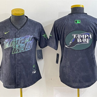 Women's Tampa Bay Rays Team Big Logo Charcoal 2024 City Connect Limited Stitched Baseball Jersey(Run Small)