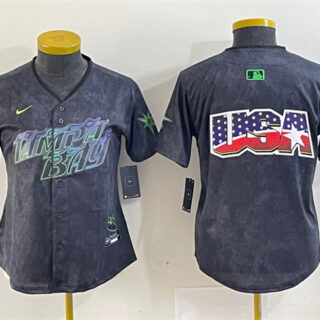 Women's Tampa Bay Rays Team Big Logo Charcoal 2024 City Connect Limited Stitched1