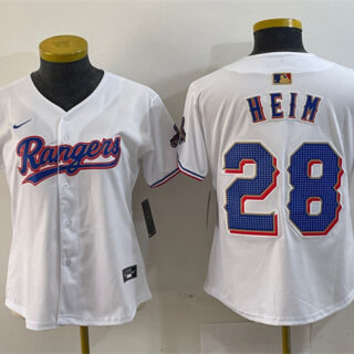 Women's Texas Rangers #28 Jonah Heim White Gold Stitched Baseball Jersey(Run Small)