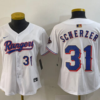 Women's Texas Rangers #31 Max Scherzer White Gold Stitched Baseball Jersey(Run Small)