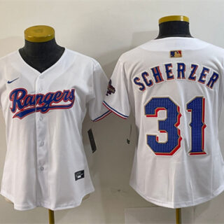 Women's Texas Rangers #31 Max Scherzer White Gold Stitched Baseball Jersey(Run Small)