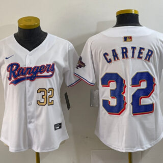 Women's Texas Rangers #32 Evan Carter White Gold Stitched Baseball Jersey(Run Small)
