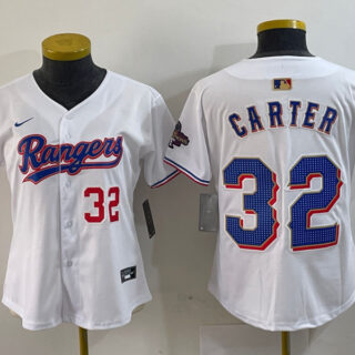 Women's Texas Rangers #32 Evan Carter White Gold Stitched Baseball Jersey(Run Small)