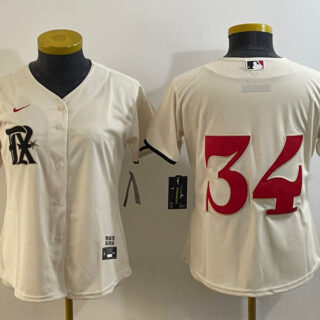 Women's Texas Rangers #34 Nolan Ryan Cream 2023 City Connect Stitched Baseball Jersey(Run Small)
