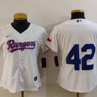 Women's Texas Rangers #42 Jackie Robinson White With Patch Stitched Baseball Jersey(Run Small)