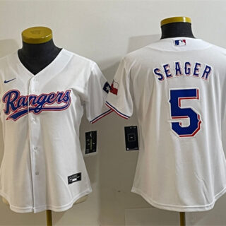 Women's Texas Rangers #5 Corey Seager White With Patch Stitched Baseball Jersey(Run Small)