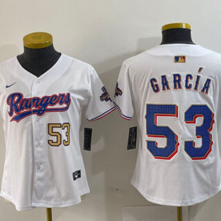 Women's Texas Rangers #53 Adolis Garcia White Gold Stitched Baseball Jersey(Run Small)