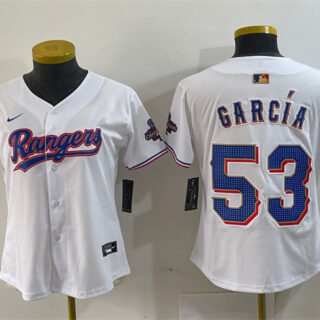 Women's Texas Rangers #53 Adolis Garcia White Gold Stitched Baseball Jersey(Run Small)