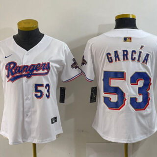 Women's Texas Rangers #53 Adolis Garcia White Gold Stitched Baseball Jersey(Run Small)