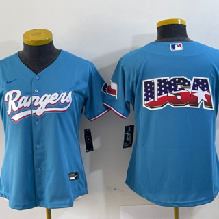 Women's Texas Rangers Blue Team Big Logo With Patch Stitched Baseball Jersey(Run Small)