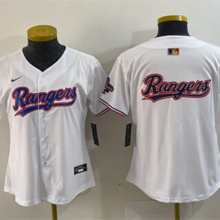 Women's Texas Rangers Team Big Logo White Gold Stitched Baseball Jersey(Run Small)