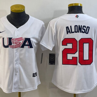 Women's USA Baseball #20 Pete Alonso 2023 White World Baseball Classic Stitched Jersey(Run Small)