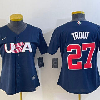 Women's USA Baseball #27 Mike Trout 2023 Navy World Baseball Classic Stitched Jersey(Run Small)