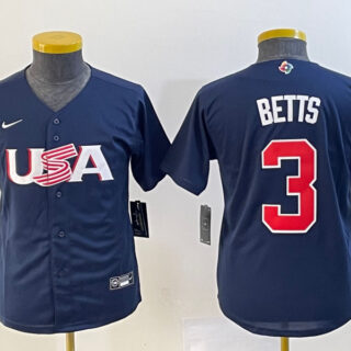 Women's USA Baseball #3 Mookie Betts 2023 Navy World Baseball Classic Stitched Jersey(Run Small)