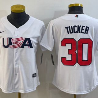 Women's USA Baseball #30 Kyle Tucker 2023 White World Baseball Classic Stitched Jersey(Run Small)
