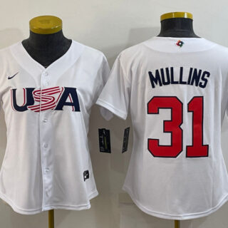 Women's USA Baseball #31 Cedric Mullins 2023 White World Baseball Classic Stitched Jersey(Run Small)