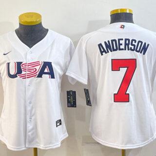 Women's USA Baseball #7 Tim Anderson 2023 White World Baseball Classic Stitched Jersey(Run Small)