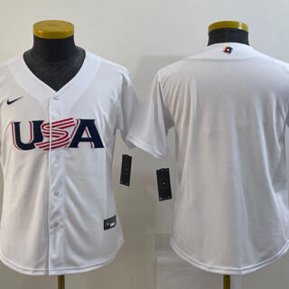 Women's USA Baseball Blank 2023 White World Baseball Classic Stitched Jersey(Run Small)