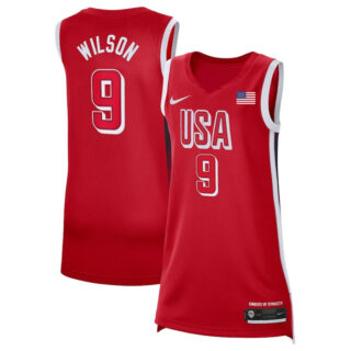 Women's USA Basketball #9 A'ja Wilson Red 2024 Swingman Stitched Jersey