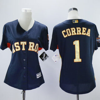 Women Astros 1 Carlos Correa Navy 2018 Gold Program Women Cool Base Jersey