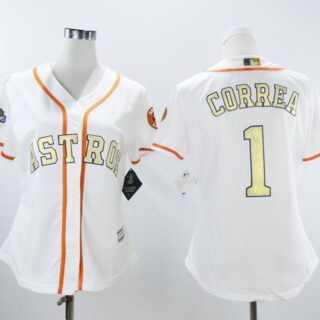 Women Astros 1 Carlos Correa White Women 2018 Gold Program Cool Base Jersey