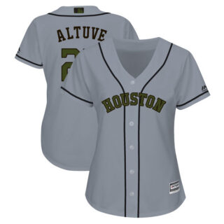 Women Astros 27 Jose Altuve Gray Women 2018 Memorial Day Cool Base Jersey