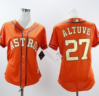 Women Astros 27 Jose Altuve Orange Women 2018 Gold Program Cool Base Jersey
