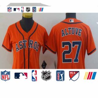 Women Astros 27 Jose Altuve Orange Women Cool Base Jersey