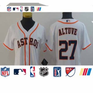 Women Astros 27 Jose Altuve White Women Cool Base Jersey