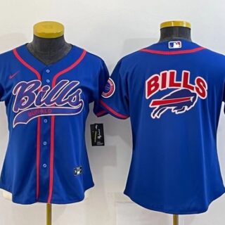 Women Buffalo Bills Royal Team Big Logo With Patch Cool Base Stitched Baseball Jersey