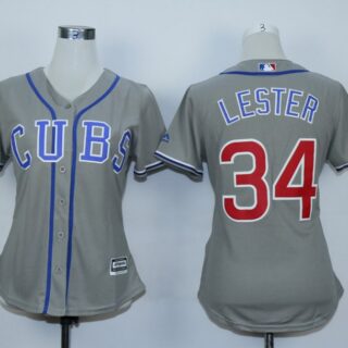 Women Cubs 34 Jon Lester Gray Women Cool Base Jersey