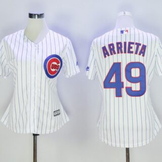 Women Cubs 49 Jake Arrieta White Women Cool Base Jersey
