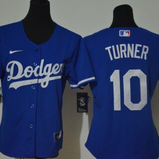 Women Dodgers 10 Justin Turner Royal Women 2020 Nike Cool Base Jersey