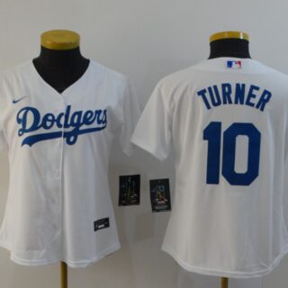 Women Dodgers 10 Justin Turner White Women 2020 Nike Cool Base Jersey