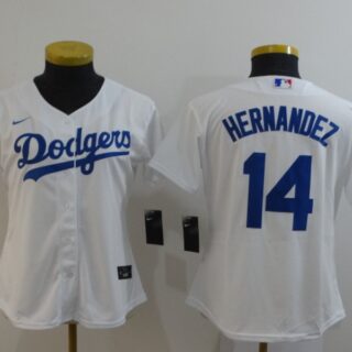 Women Dodgers 14 Enrique Hernandez White Women 2020 Nike Cool Base Jersey