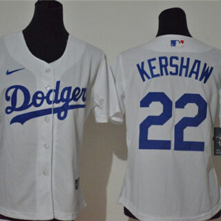 Women Dodgers 22 Clayton Kershaw White Women 2020 Nike Cool Base Jersey