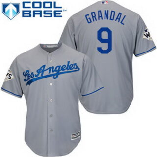 Women Dodgers #9 Yasmani Grandal Gray Cool Base 2017 World Series Bound Stitched MLB Jersey