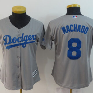 Women Dodgers 8 Manny Machado Gray Women Cool Base Jersey