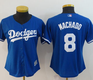 Women Dodgers 8 Manny Machado Royal Women Cool Base Jersey