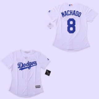 Women Dodgers 8 Manny Machado White Women Cool Base Jersey