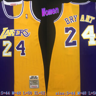 Women Lakers 24 Kobe Bryant Split Yellow Purple Women 2007-08 Hardwood Classics Jersey