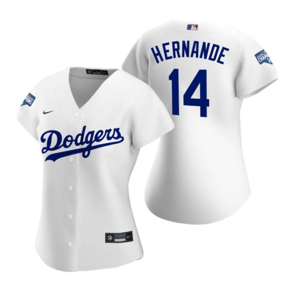 Women Los Angeles Dodgers #14 Enrique Hernandez White 2020 World Series Champions Replica Jersey